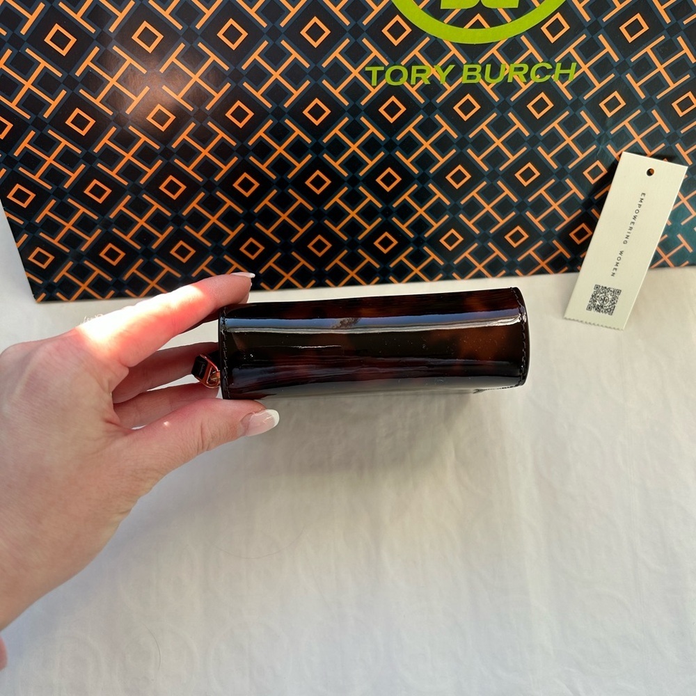 Tory Burch Emerson Tortoise Patent Mini Wallet Gold Brown Tan Neutral - Picture 5 of 10
